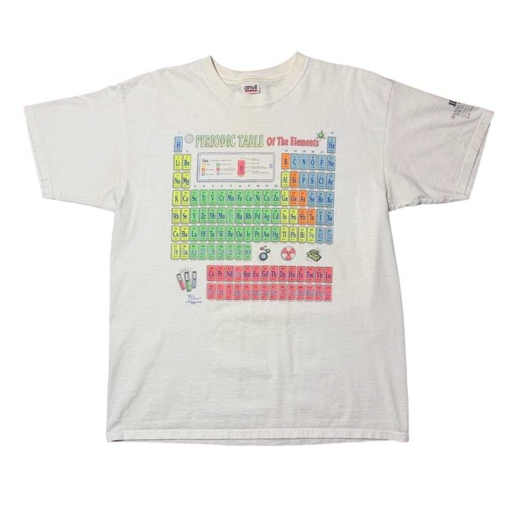 Vintage Anvil Y2K Periodic Table Science Neon Art Graphic T-shirt Mens L